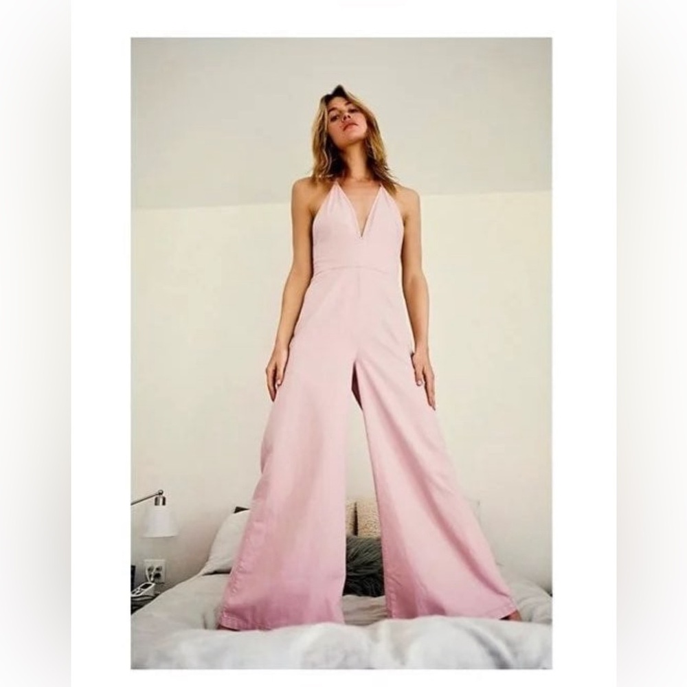 Free People Josie Halter Jumpsuit in Pink Size:L
